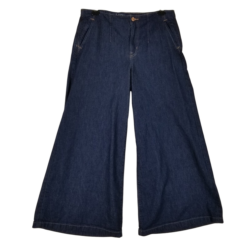 American Eagle Wide Leg Jeans Womens 10 Blue Stretch Dark Wash High Rise Pant